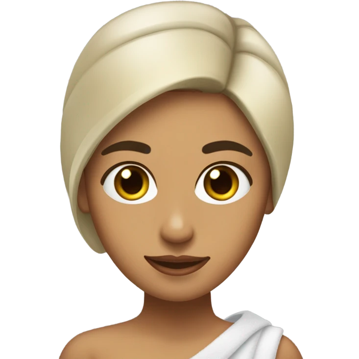 Chica morena de pelo corto con toalla y una mascarilla facial emoji