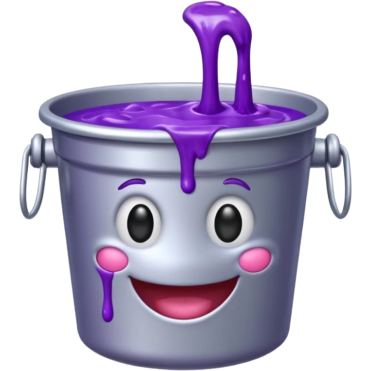 silver bucket filled with purple slime with a happy face on the slime only emoji