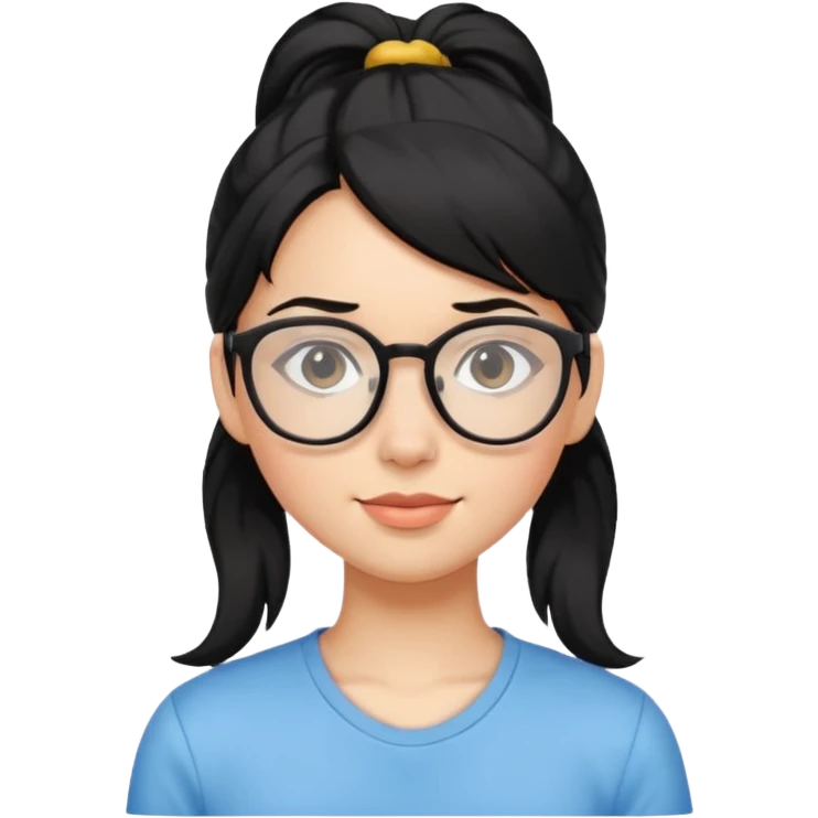 안경 쓰고있는 검은색 머리 포니테일하고 잇는 여자애를 그려줘 emoji
