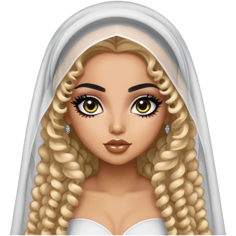 Saudi beauty, pretty bratz baddie, black eyeliner, long curly hair, veil, khaliji fashion, light skin emoji