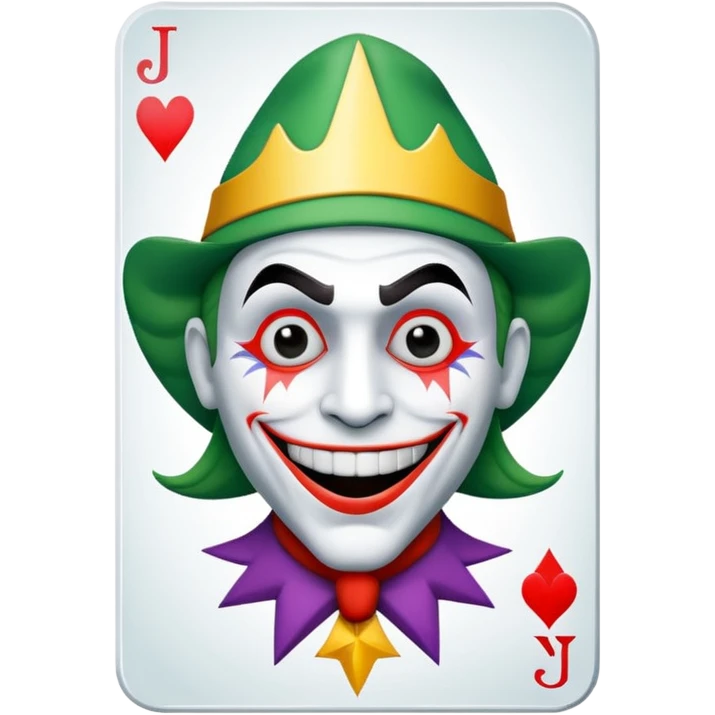1 poker card, perfectly squared card, with crazy colorful human jolly joker inside, star symbol with a "J" emoji