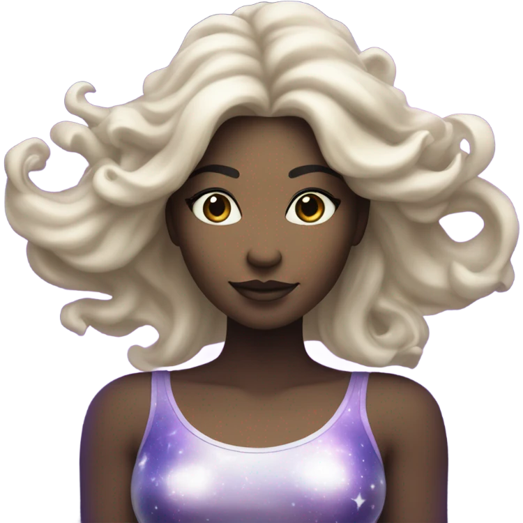 white woman with mystical sparkling galaxy hair with moon and stars in purple and blue shades emoji