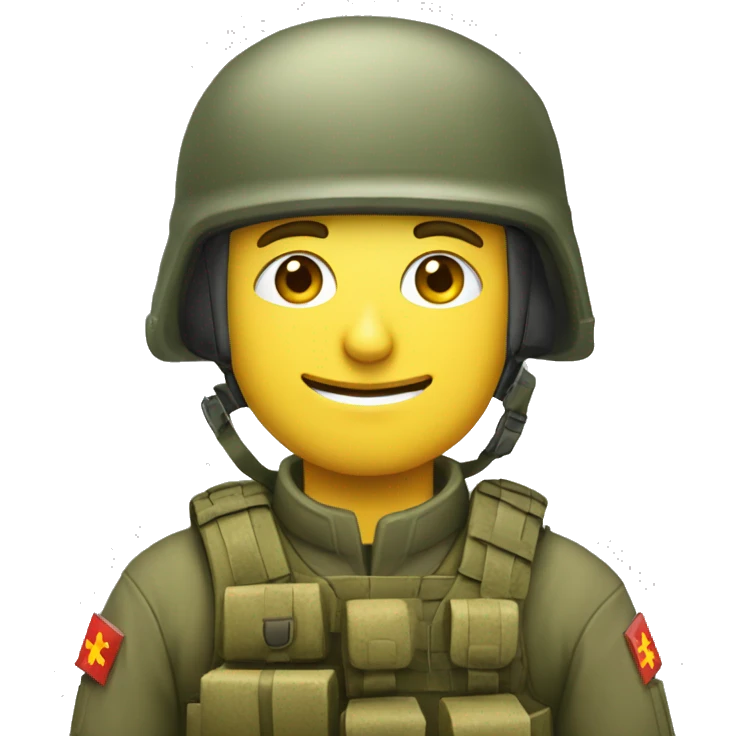 Ukrainian soldier in helmet with Christmas present in hands emoji