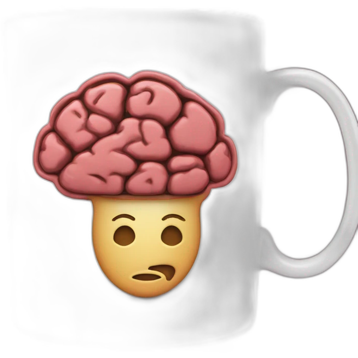 coffee mug with the bsky logo and a brain on it emoji