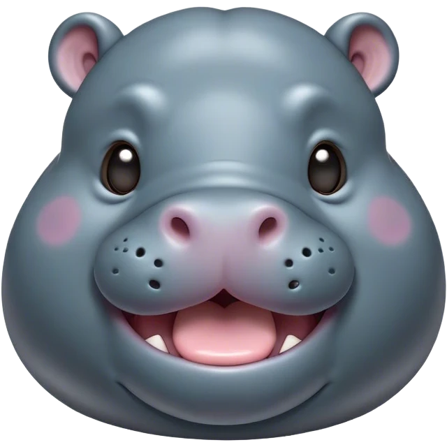 Cinematic Cute Yawning Hippo Portrait Emoji, Head tilted slightly with a dramatic, wide-open yawn, showcasing a soft, smooth slate-gray hide with gently drooping ears, round eyes barely open in drowsy contentment, Simplified yet irresistibly adorable features, highly detailed, glowing with a soft, cozy glow, high shine, relaxed yet expressive, stylized with a touch of aquatic charm, bright and endearing, soft glowing outline, capturing the essence of a sleepy yet affectionate hippo, so drowsy it feels like it could stretch out of the screen and curl up for a nap! emoji
