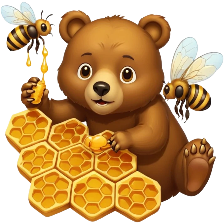 bear eating honeycomb with bees flying around emoji