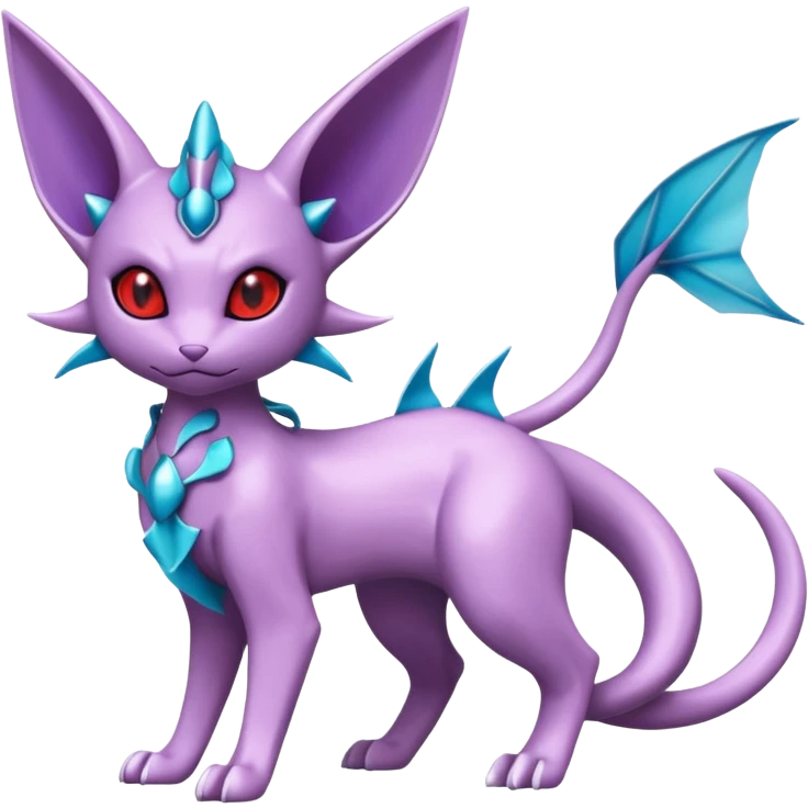 Mechanical Miraidon-Espeon-Mewtwo-Vaporeon-Fakémon-hybrid-creature (full body)  with red eyes and intricate markings emoji