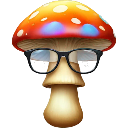 A colorful mushroom with glasses and emoji