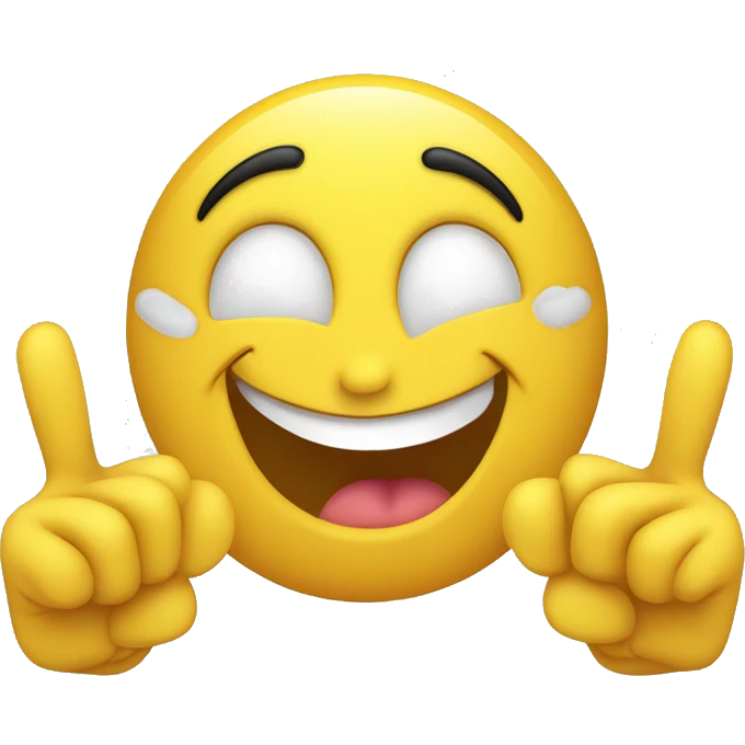 A yellow smiley face emoji grinning with tongue out, making the "horns" gesture with both hands. Eyes closed or squinting with laughter. Transparent background. emoji