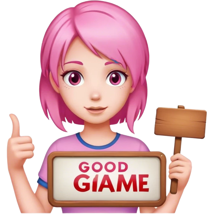 girl with pink hair sign saying "Good Game" emoji