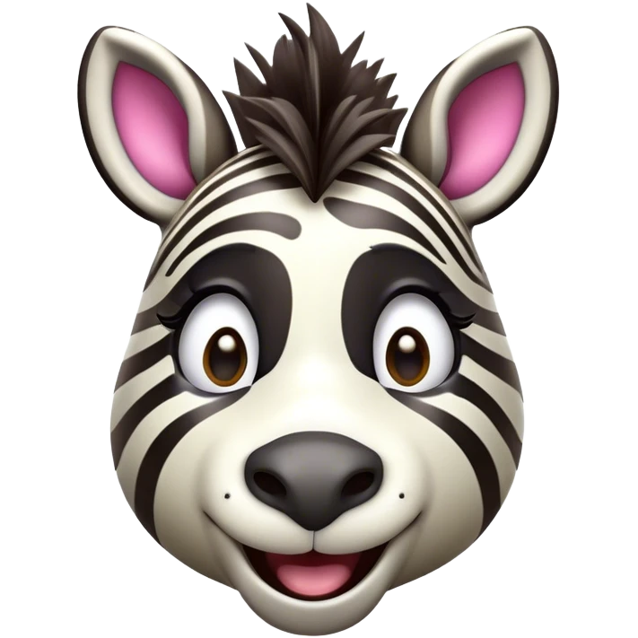 Cinematic Comical Zebra Portrait Emoji, Head tilted dramatically with an exaggeratedly amused expression, featuring a striking, glossy striped Fur with bold contrasts and wide, expressive eyes filled with playful disbelief, Simplified yet hilariously expressive features, highly detailed, glowing with a slightly sassy glow, high shine, dramatic yet playful, stylized with an air of cheeky savannah mischief, bright and endearing, soft glowing outline, capturing the essence of a spirited and over-the-top zebra, so meme-worthy it feels like it could prance its way into internet fame instantly! emoji