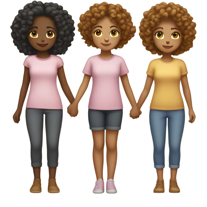 Full body, Two girls holding hands Carmel skin  one  with a curly bun and one feminine with curly hair emoji
