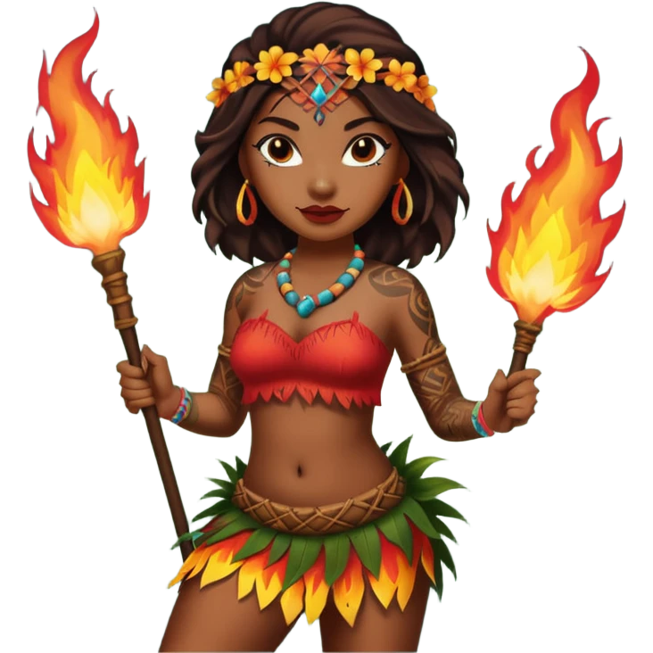 hawaiian female fire dancer with tattoos emoji