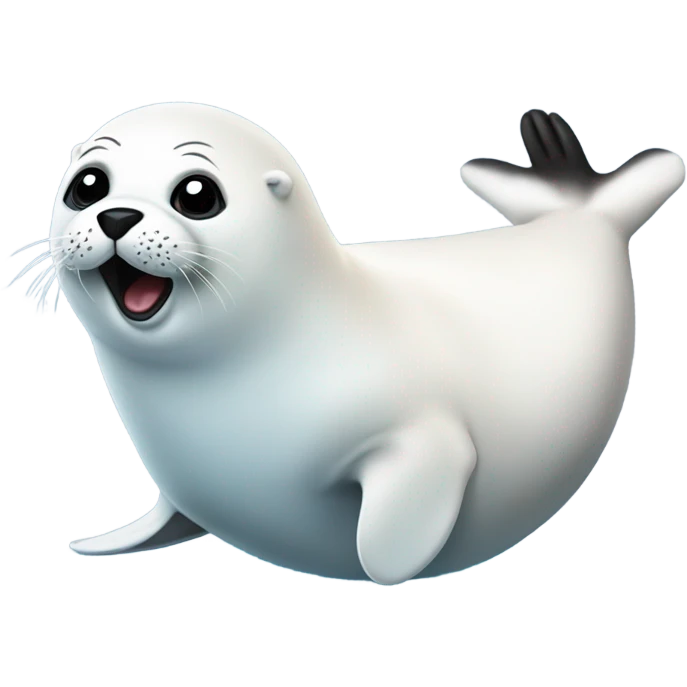 fluffy harp seal happy with flippers up in the air emoji