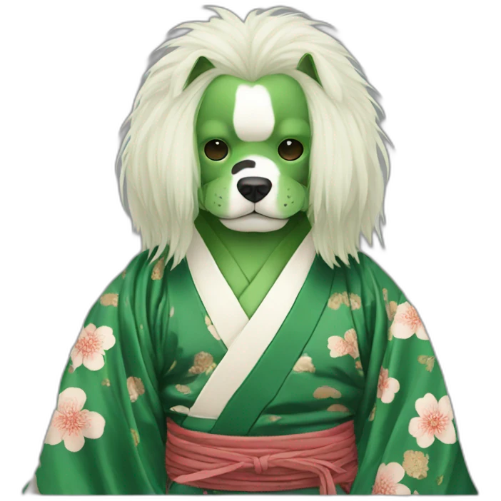 hot-guy-noh-dog-mask-green-longhair-japanese-kimono emoji