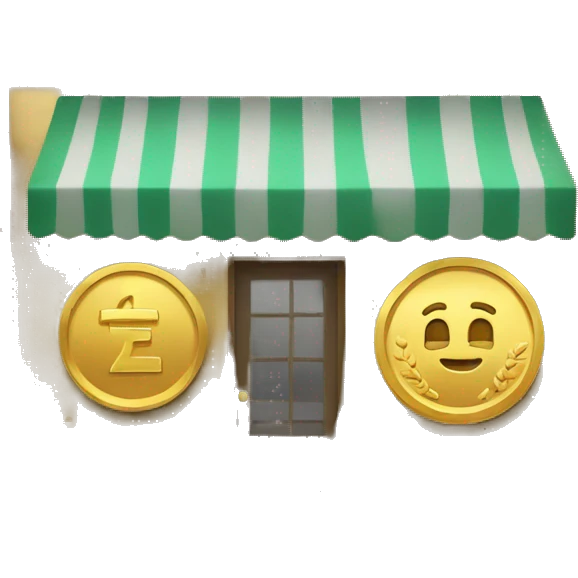 gold coin wth a shop inside emoji
