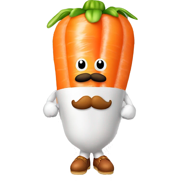 mario mustache with legs siting on top of a large carrot with two meatballs pushed up under the carrot emoji