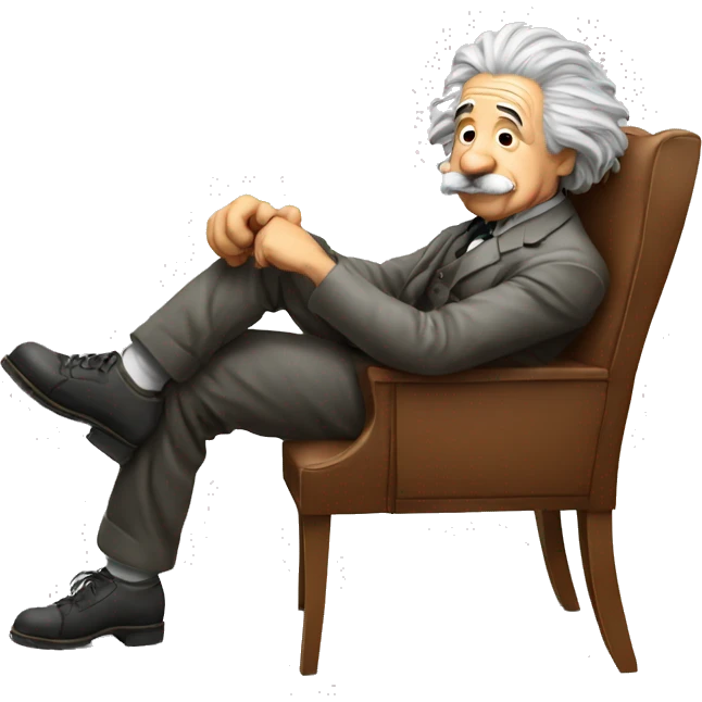 albert einstein sitting on chair and leaning on his fist emoji