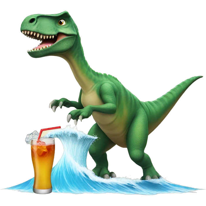 Dinosaur surfing with a drink  emoji