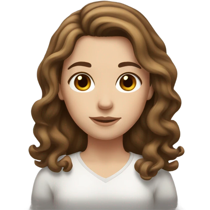 white girl with shoulder length brown wavy hair and brown eyes emoji