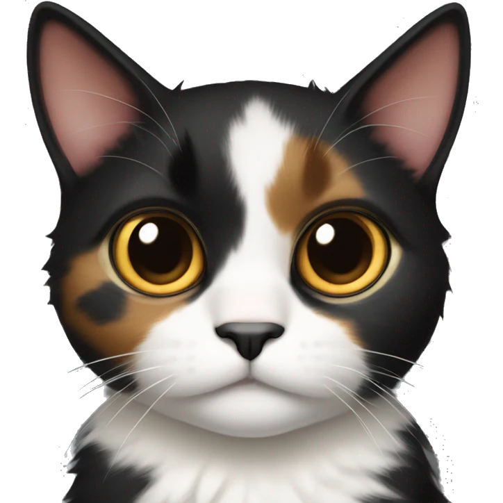 dark calico cat with white chest big eyes a little fluffy emoji