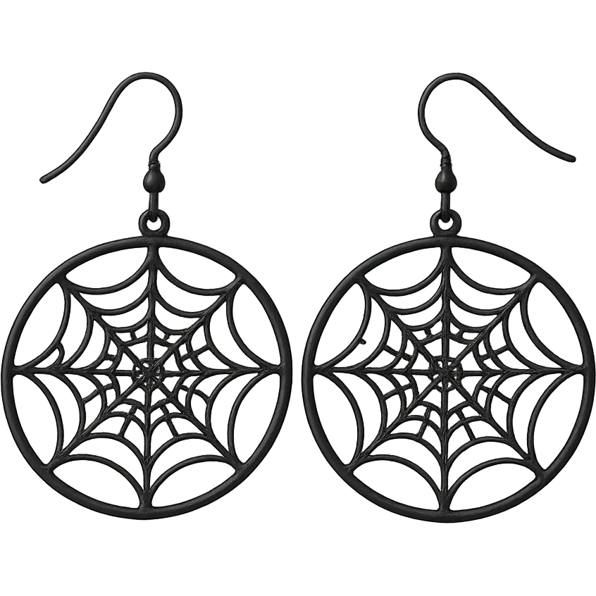 goth earrings, black spider web hoop, intricate gothic, delicate emoji