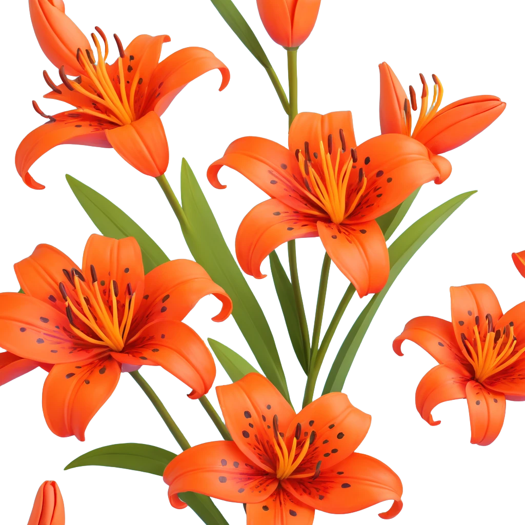 Traditional Japanese tiger lily (oniyuri) flower with elegant sumi-e inspired style, vibrant orange-red petals with black spots, delicate brush-like strokes, zen aesthetic emoji