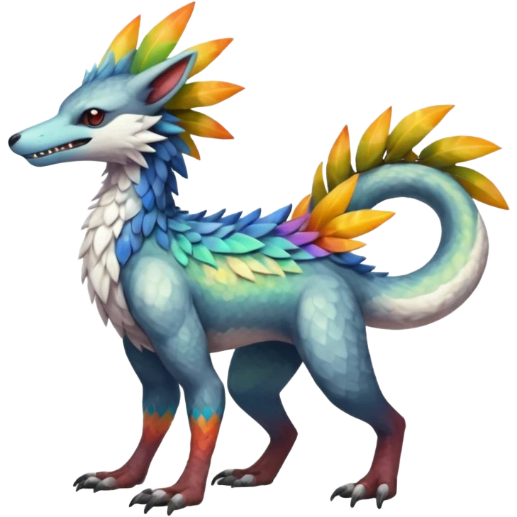 Colorful Fruity Iridescent Warm-colored Tropical Exotic Vernid-Sergal-Trico-Silvally-Nargacuga-fusion-hybrid-animal-creature, full body emoji