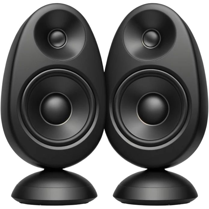 pair of big speakers emoji, deep matte black metal body, circular speaker cones with subtle depth, smooth rounded edges, minimalistic futuristic 3D style, luxury aesthetic emoji