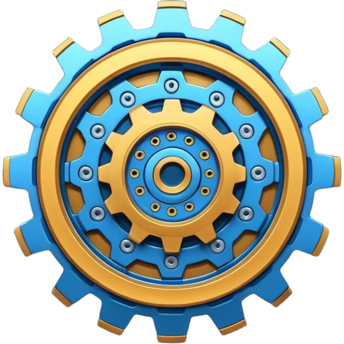 Dynamic futuristic engine emoji with thick metal body, glowing core, rotating parts, modern tech design emoji