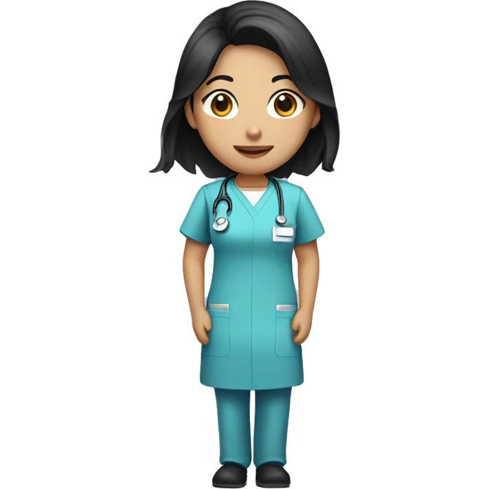 Asian nurse with black hair and tan skin in scrubs emoji