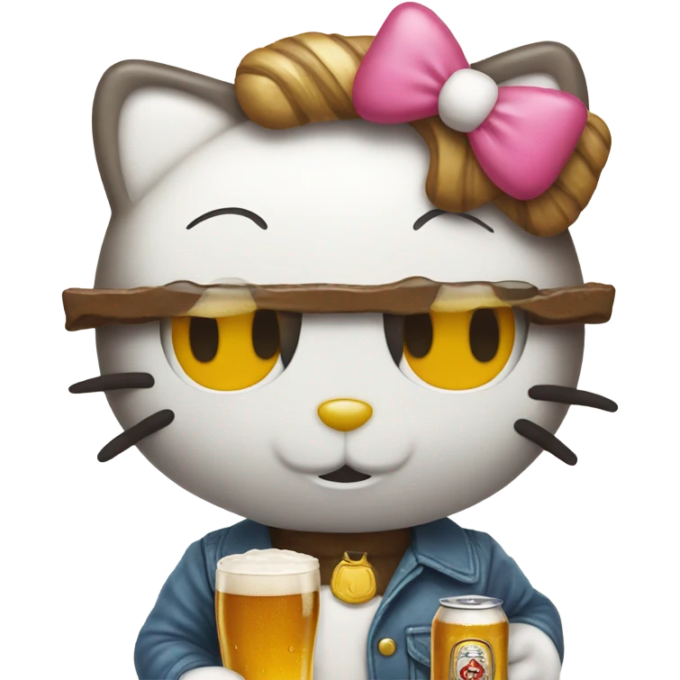 hello kitty with a beer emoji