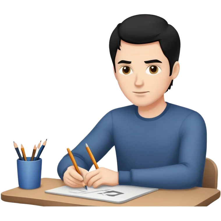 white man with black hair drawing at a table emoji