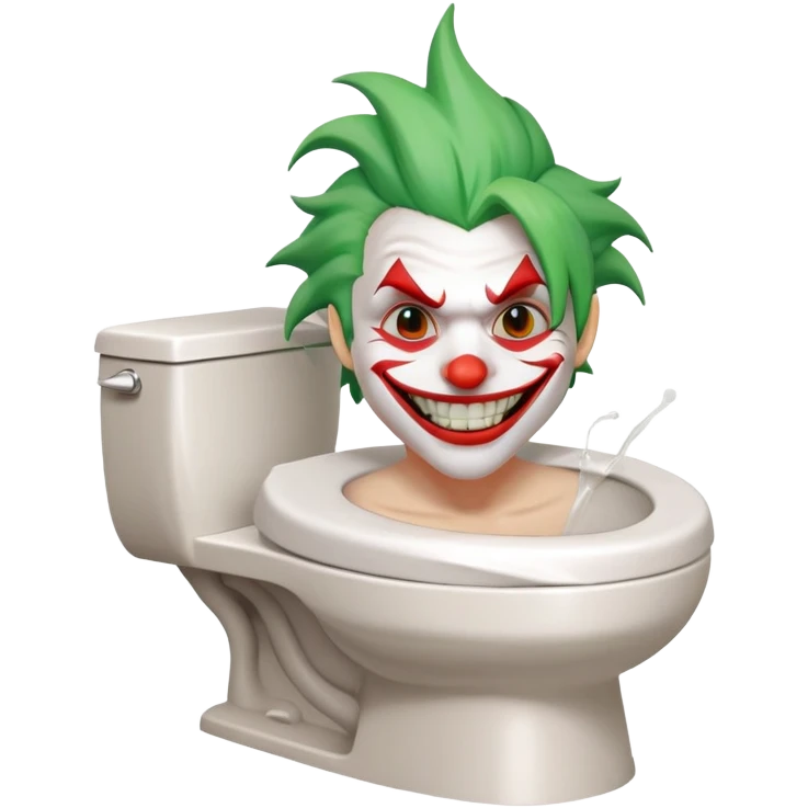 Joker character on toilet laughing hysterically, green hair, white face, red smile emoji