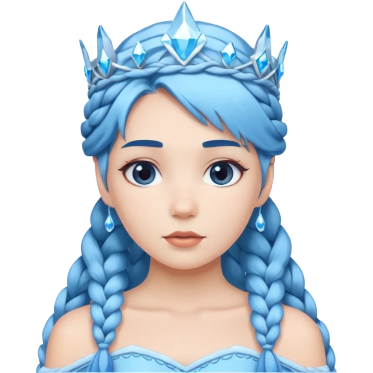 braided hair ice princess with ice crown, blue hair emoji