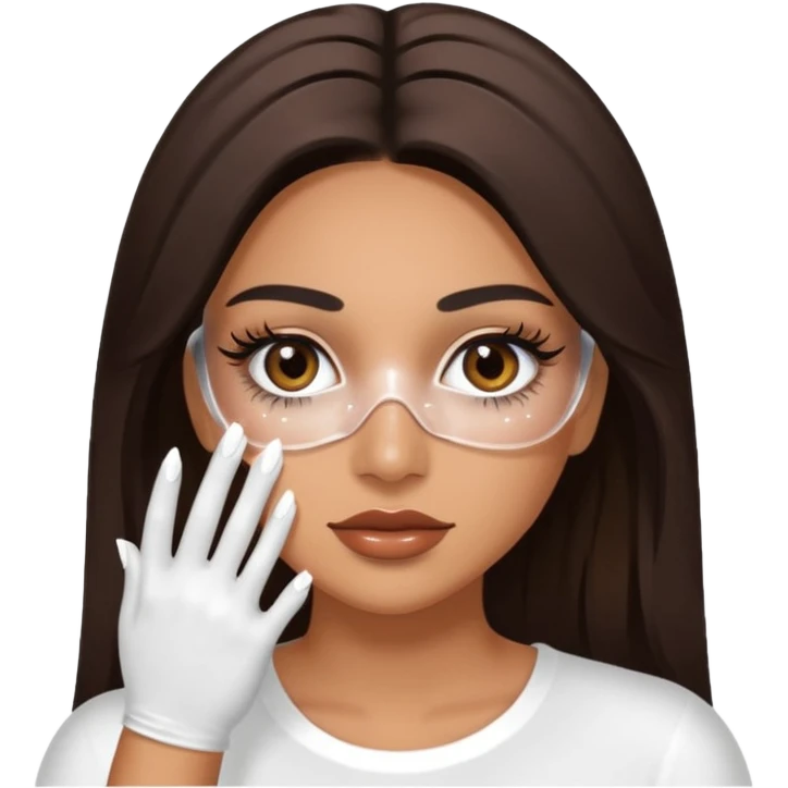 Baddie Latina emoji with fake lashes and white nails with white liquid covering her face emoji