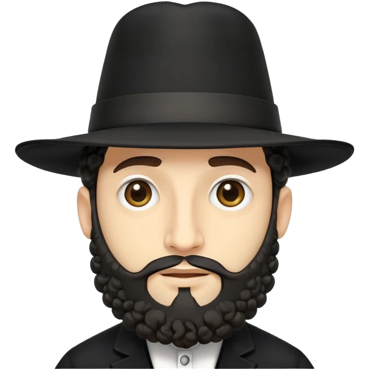 Abstract stylized Hasidic Jewish man emoji with traditional wide black hat, simplified payot curls, short beard, traditional black coat, very generic face emoji