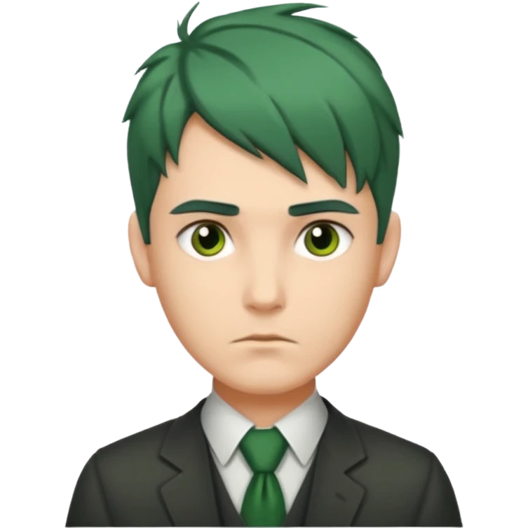 Man with Green Ponytail – dark-green tied hair, calm serious face. emoji