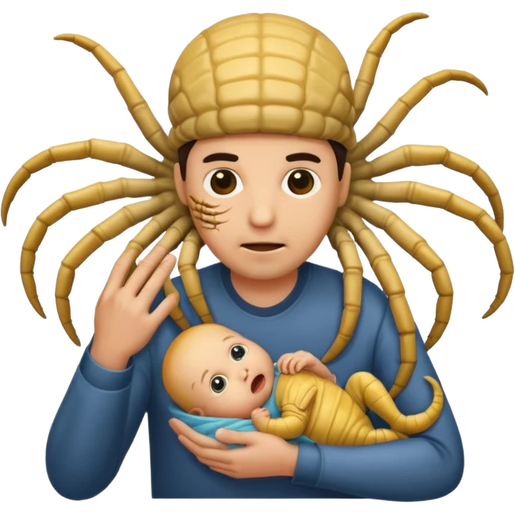 man with Baby Facehugger on his face emoji