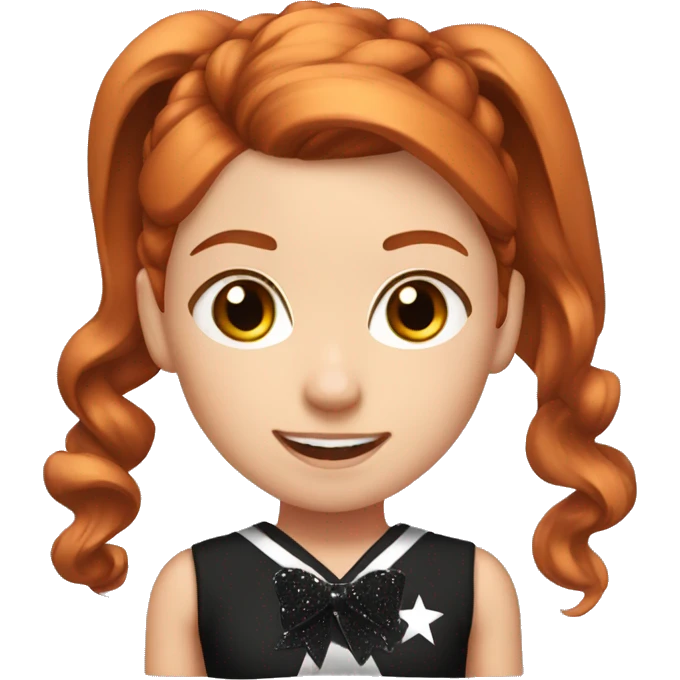 Redhead girl wearing black sparkly all star cheer uniform with a high ponytail with a bow  emoji