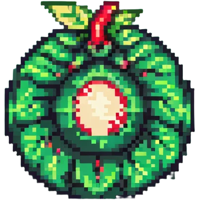 Green digital bomb animation frame 4, round bomb body with green highlights, tiny leaf-shaped fuse at top, intense green glow, about to explode, nature-inspired design, pixel art style emoji