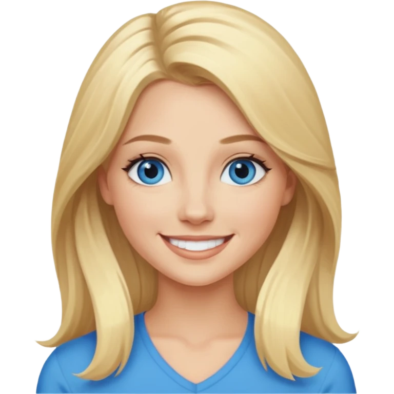 Shannon Bex with long blonde hair, blue eyes emoji
