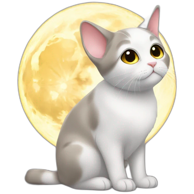 a lop-eared cat looks at the moon emoji