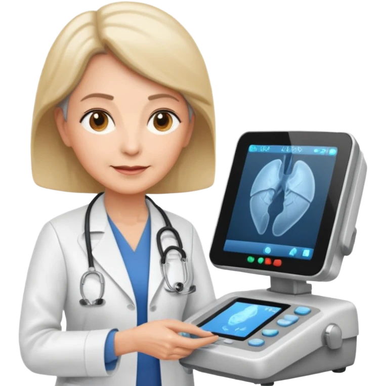 older female doctor working an ultrasound machine emoji