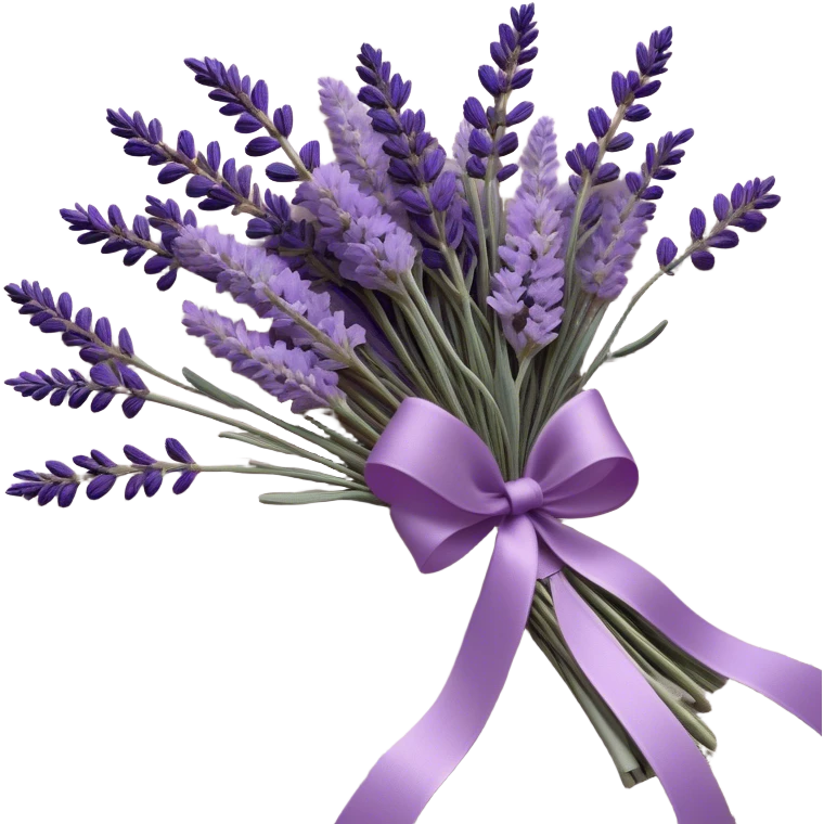 A delicate lavender bouquet, bound with a faded violet silk ribbon, rests atop an aged lace cloth, its soft petals releasing a gentle, calming fragrance. Wisps of dried lavender buds scatter across the table, their muted plum and lilac hues blending harmoniously with the intricate embroidery of the fabric.
 emoji