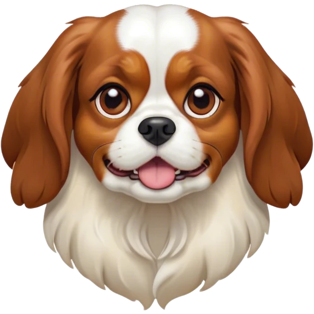 Cinematic Comical Blenheim Cavalier King Charles Spaniel Portrait Emoji, Head tilted dramatically with an exaggeratedly shocked or offended expression, short, silky Blenheim coat with bold chestnut and white patches, wide, expressive brown eyes filled with exaggerated disbelief, Simplified yet hilariously expressive features, highly detailed, glowing with a slightly sassy glow, high shine, dramatic yet playful, stylized with an air of attitude, bright and endearing, soft glowing outline, capturing the essence of a sassy and over-the-top pup, so meme-worthy it feels like it could side-eye its way into internet fame instantly! emoji