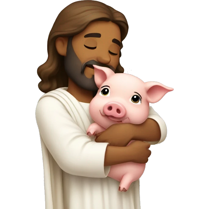 Jesus hugging cute pig emoji