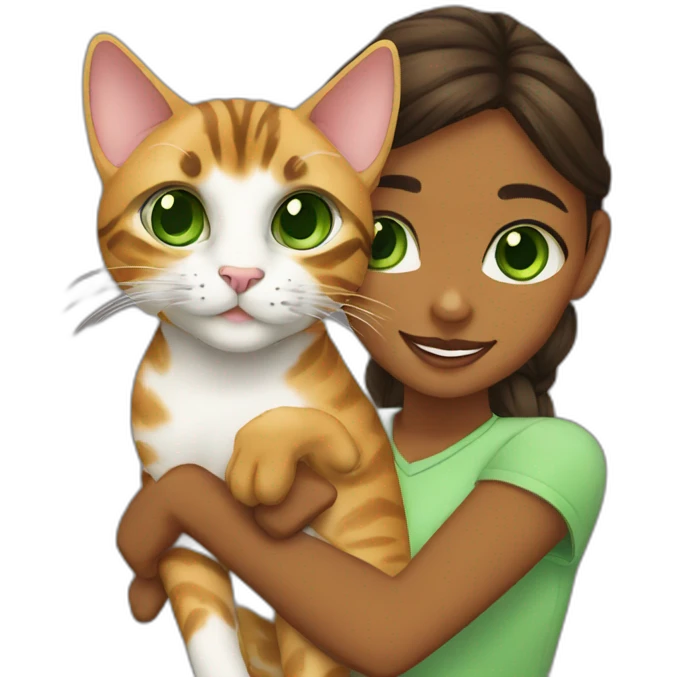 Green-eyed girl holding a green-eyed Bengal cat emoji