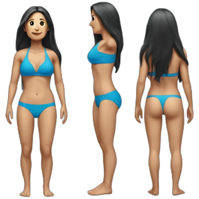 OlderSpanish woman with long black hair, in a blue fitness bikini emoji