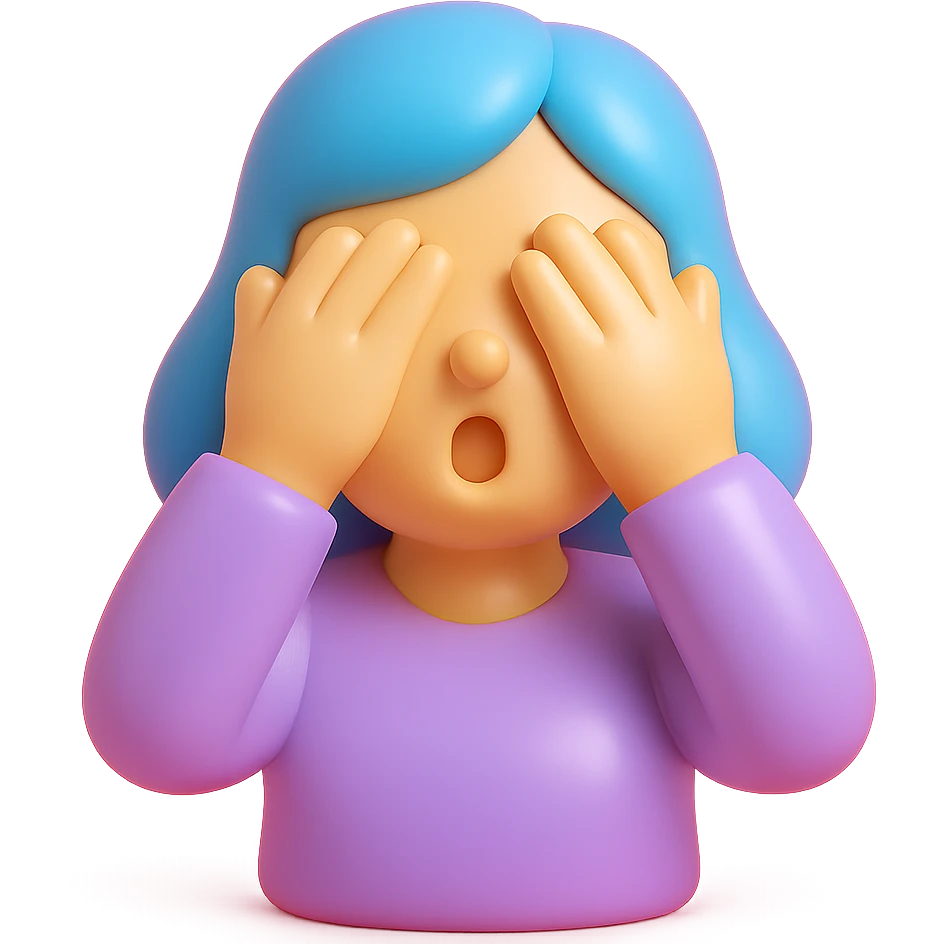 Woman with blue hair with hands over her eyes in shock emoji